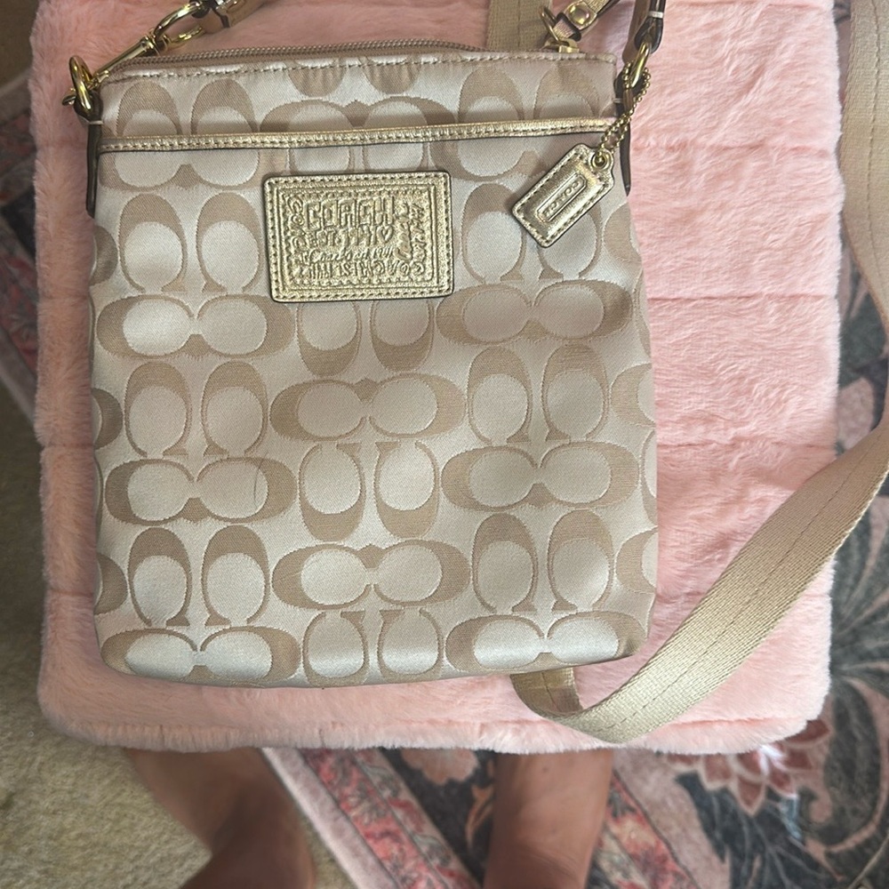 Coach Cream Crossbody Bag with Signature Pattern